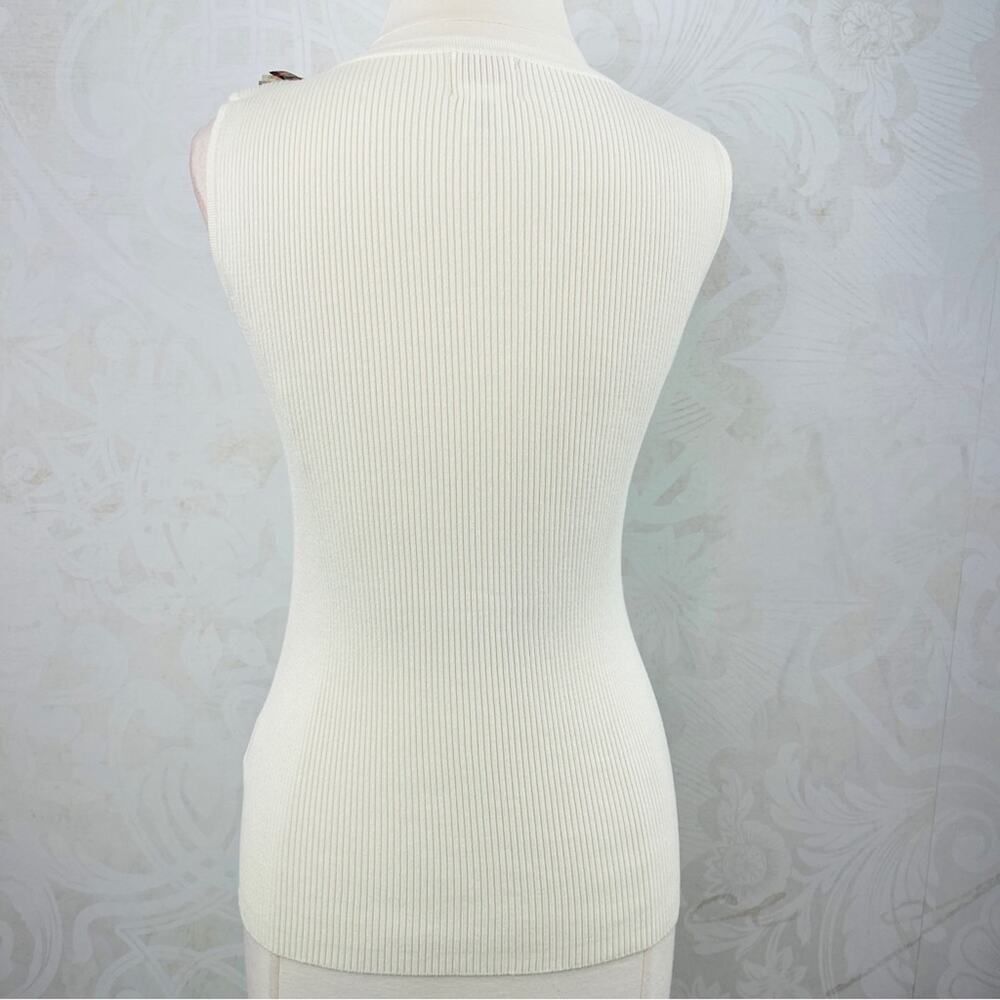 Ruby Rd. Ribbed Cream Beaded Fringe Neckline Tank Size Small - Picture 7 of 10